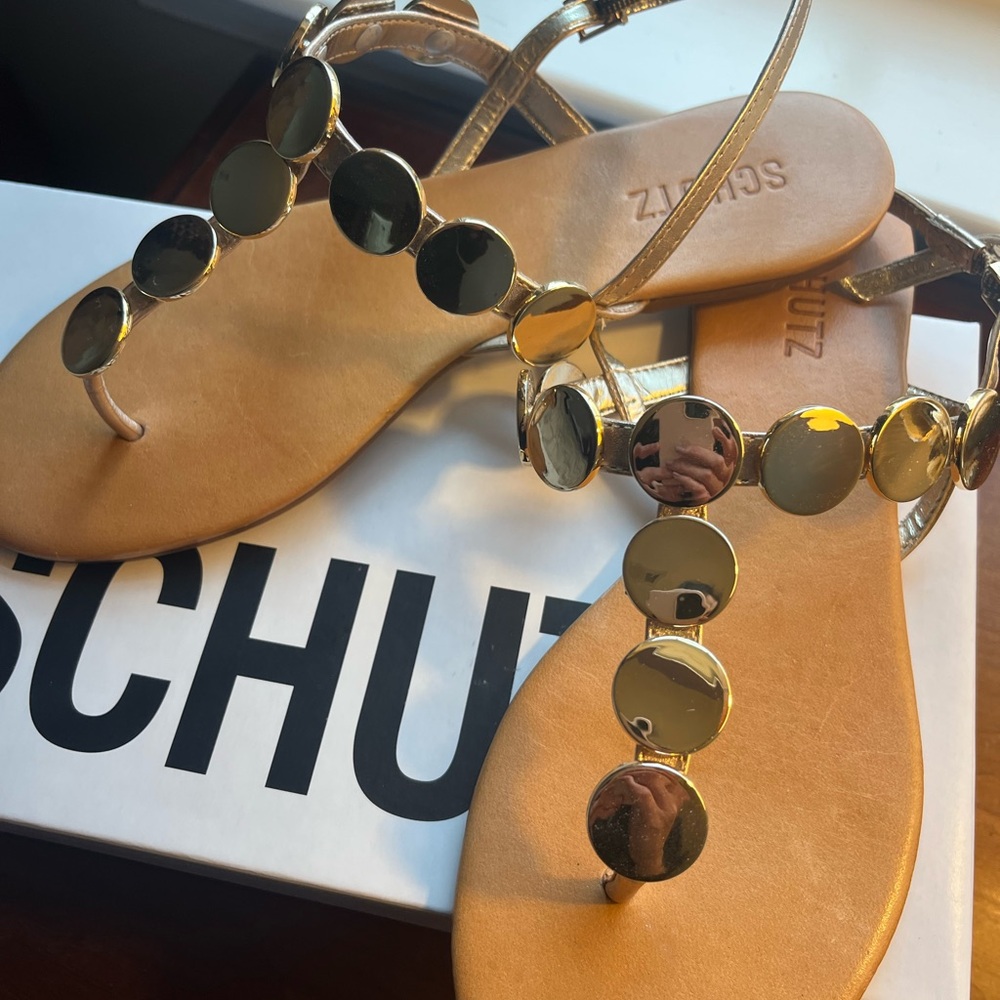 SCHUTZ Acacia T Strap Metallic Sandal